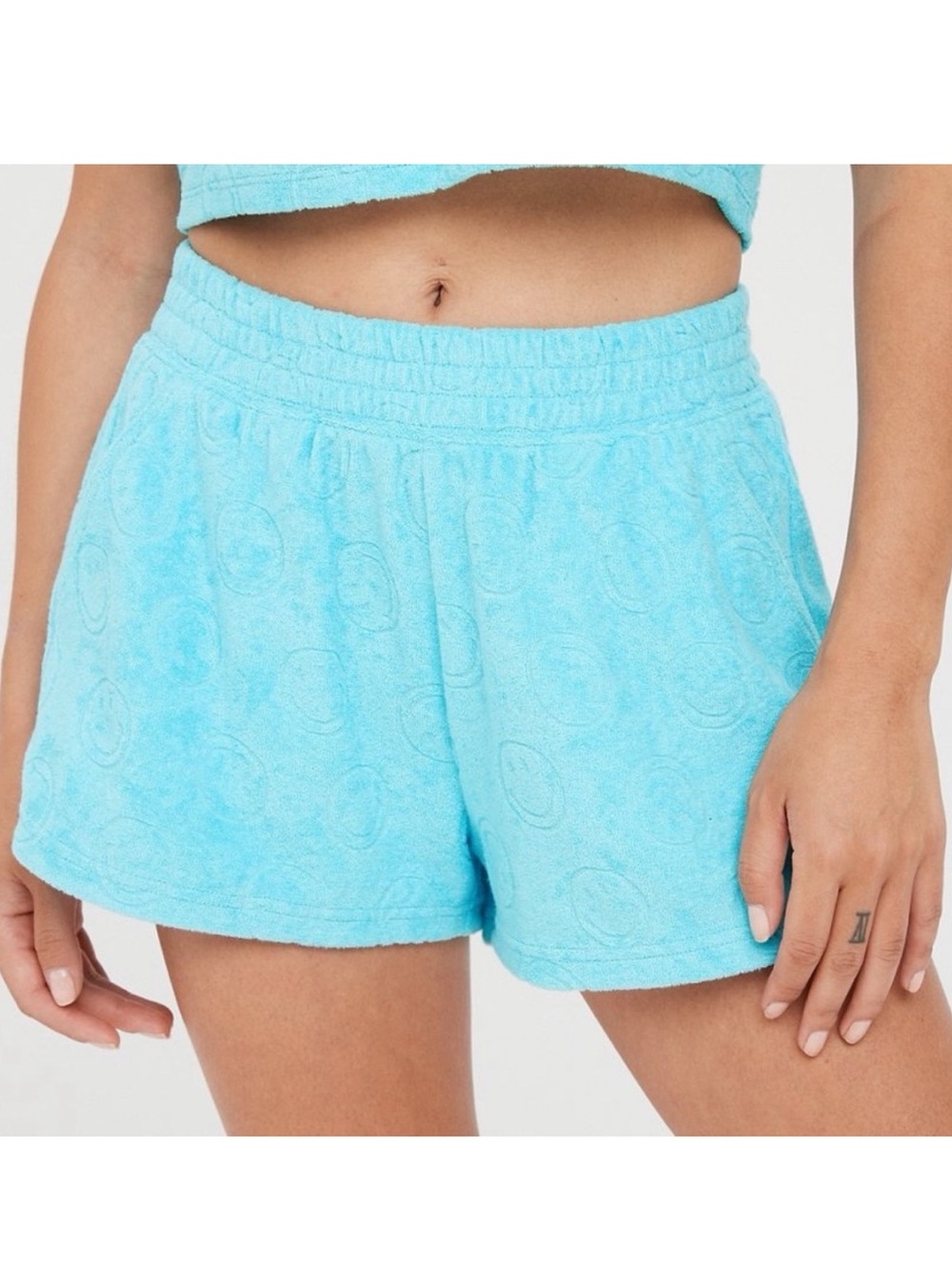 Aerie OFFLINE Smiley Terry Lounge Shorts Medium Aqua blue AE